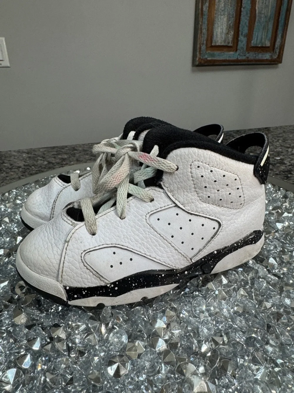 Jordan Kids' White and Black High-Top Sneakers with Speckled Midsole 9C